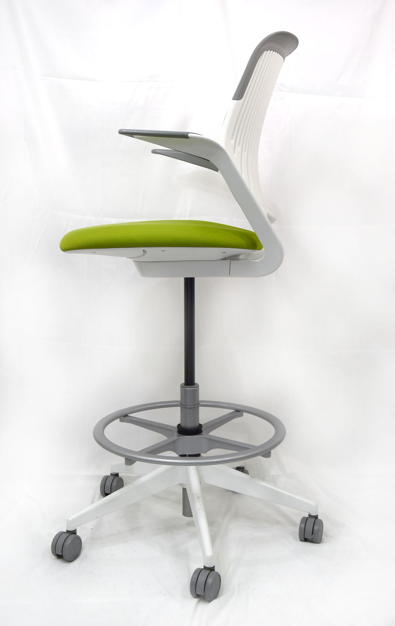 Steelcase Green seat pad and Grey back. Cobi chair with fixed arms 